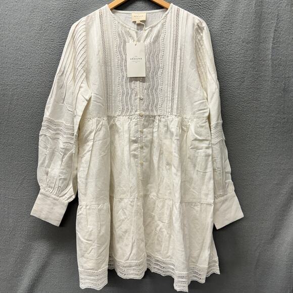 Sezane Dresses & Skirts - Sezane Honorina Dress Coastal Linen Cotton Button Up Mini Ecru Boho Womens 8 NEW